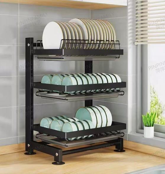 Gemelli Colllection 3 tier dish rack large capacity kitchen countertop organiser black metal dish drying rack rust resistant kitchen storage shelf space saving dish drainer for plates bowls cups and utensils modern kitchen organisation rack durable countertop dish holder**