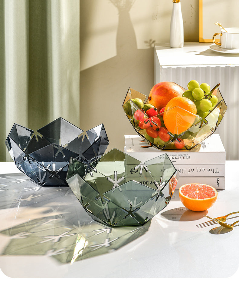 Geometric shape household fruit plate for displaying fruits snacks pastries and decorative tabletop organisation with modern open design.