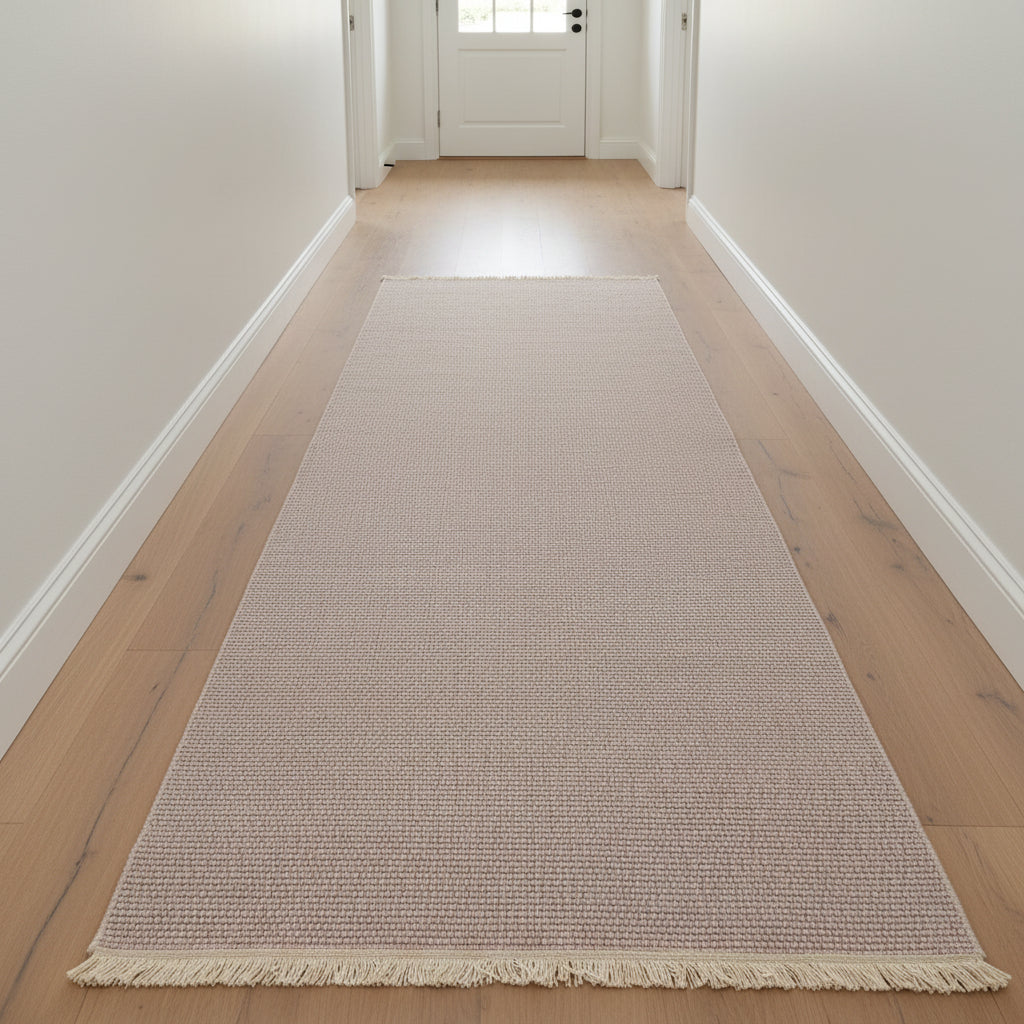 Gemelli Collections Oriental Weavers Fuwwa KBORIE218 taupe solid corded jute look corridor runner rug.