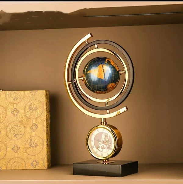 Clock Globe with Marble Base – Decorative Table Globe Clock for Home and Office Desk Decoration