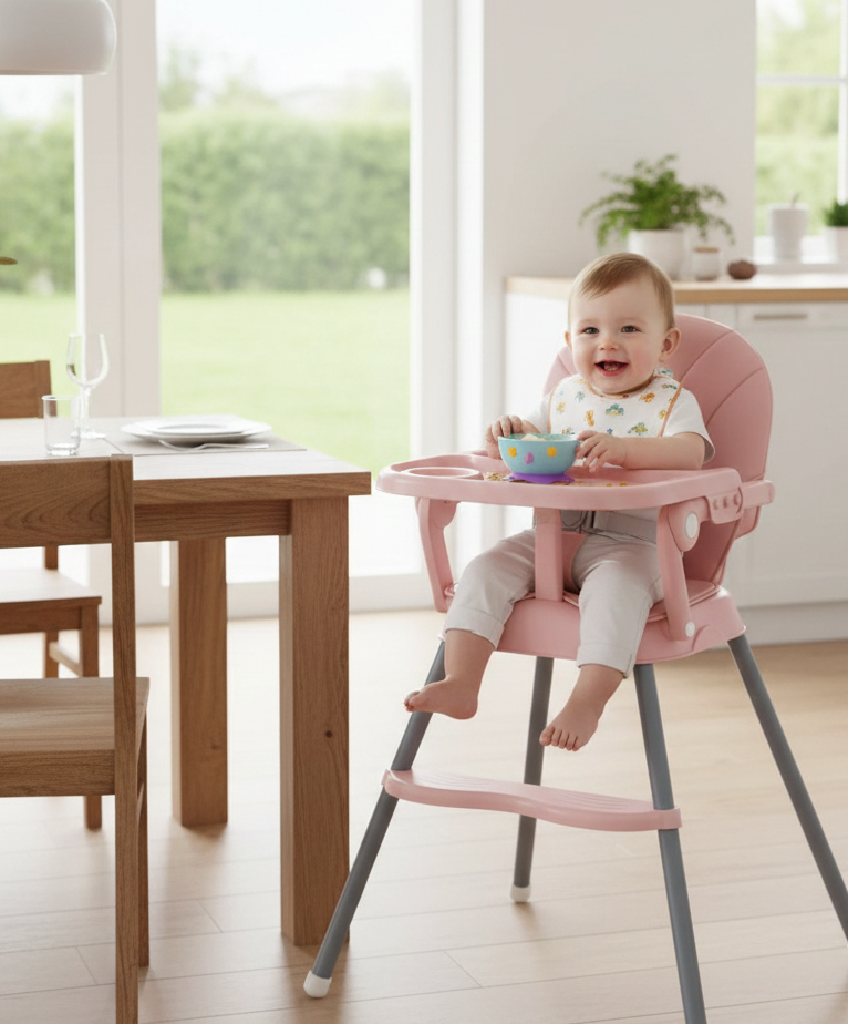 High feeding chair for babies and toddlers with stable and easy-to-clean design