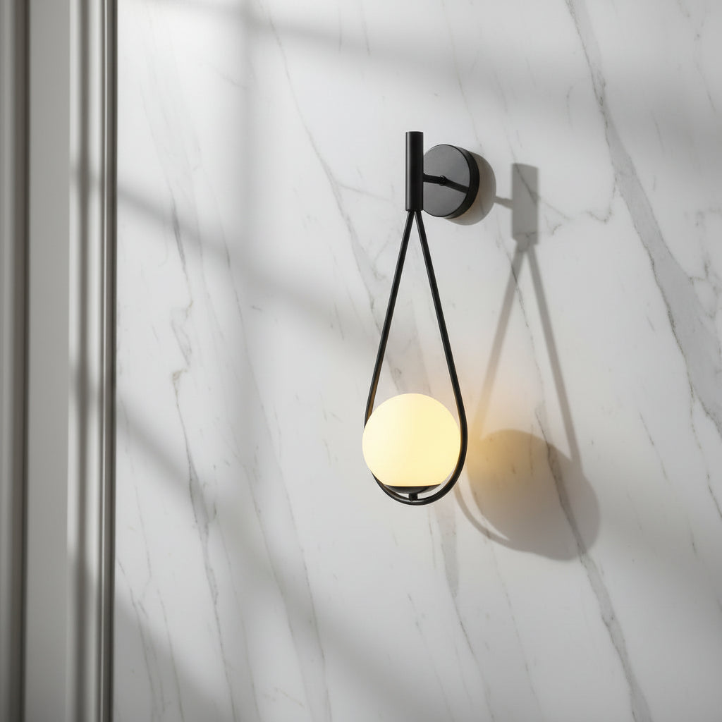 Tall black wall lamp with white glass shade, modern E27 indoor decorative lighting fixture