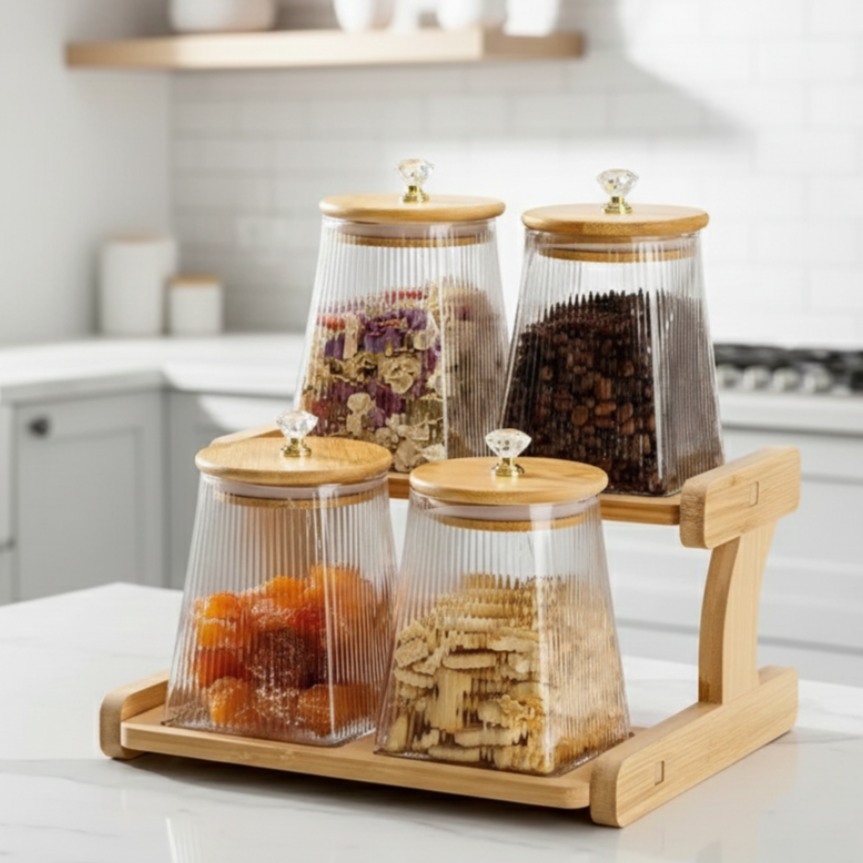 650ml oil jar with bamboo lid for kitchen countertop storage serving cooking oils and pantry organisation
