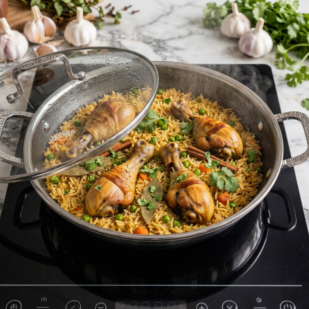 4.5L Stainless Steel Wok Pan with Honeycomb Coating and Lid 30cm