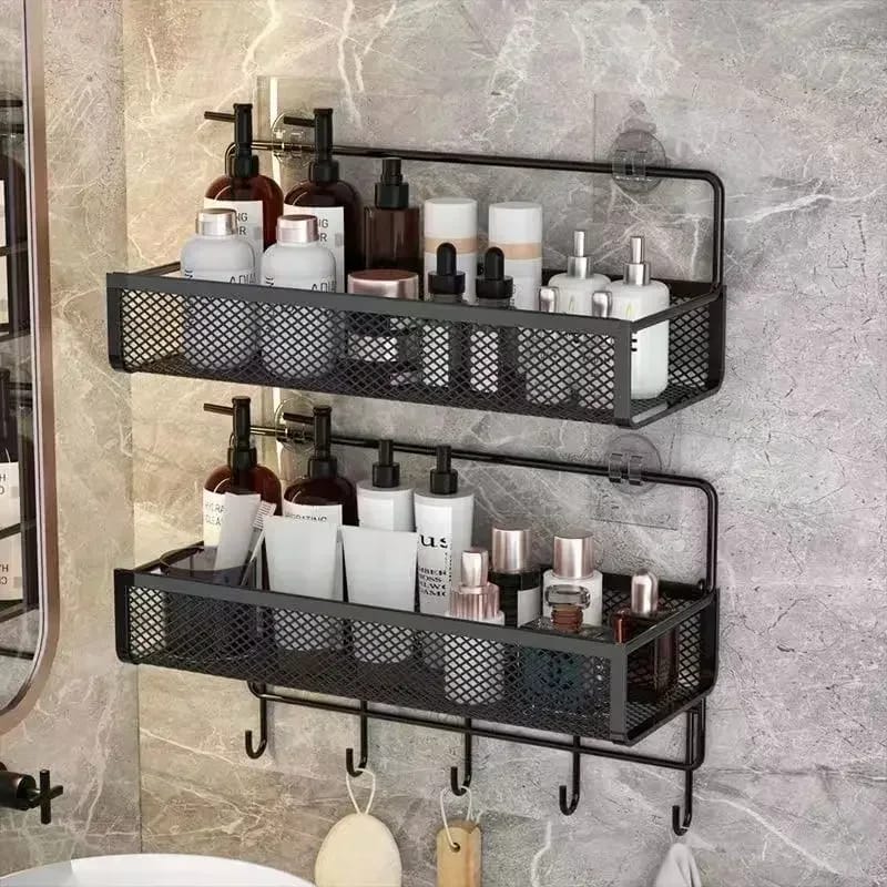 Gemelli Colllection portable hanging wall mounted storage rack no drill kitchen bathroom organizer onions garlic seasoning storage basket 2pcs set