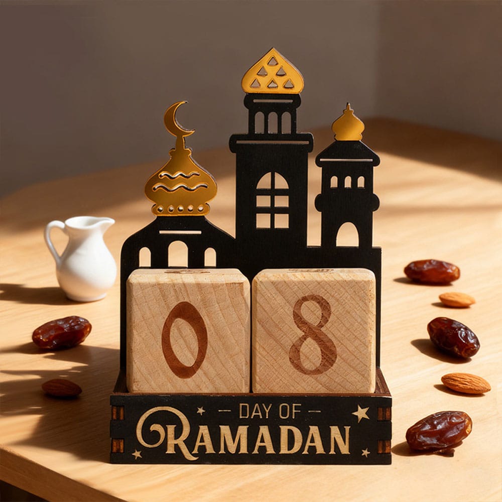 Ramadan Countdown Calendar Blocks, Wooden, 9.2×5×13cm, Festive Home Decor