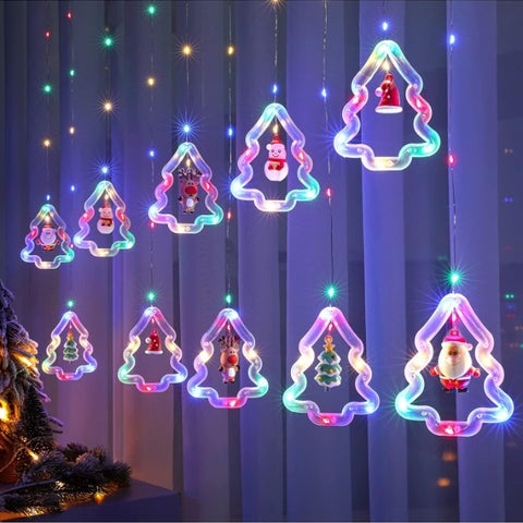 Christmas LED String Lights with Santa, Snowman, Reindeer & Christmas Tree Pendants – USB Powered