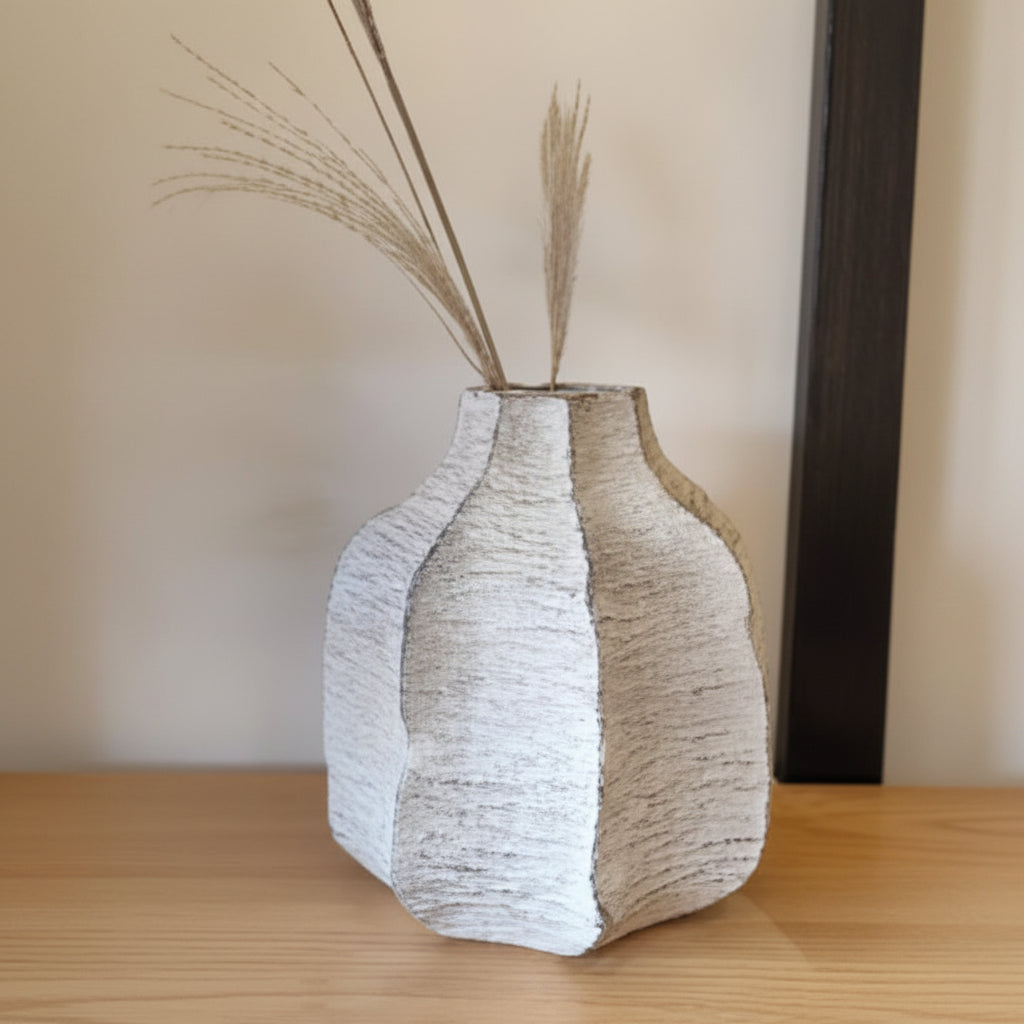 Stone petal vase 21x20cm decorative sculptural flower vase for dried flowers pampas grass shelf coffee table and modern home décor.