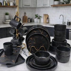 32pcs Matte Marble Finish Porcelain Dinner Set