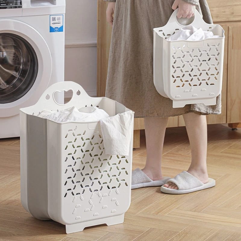 Large capacity collapsible laundry bin with foldable design for organising clothes towels bedding and household laundry
