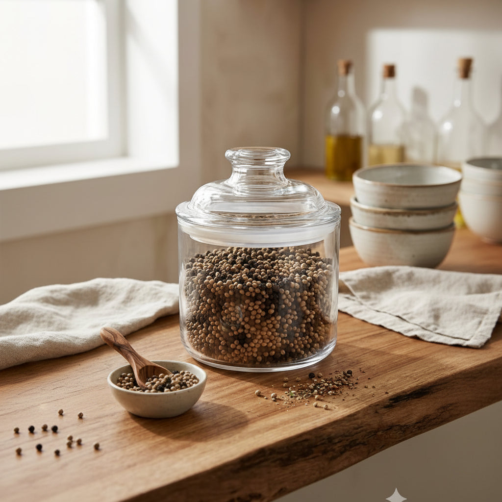 Easy Lock Jar 10 × 9cm – Clear Airtight Acrylic Storage Container for Tea, Coffee, Sugar, Spices, Snacks, and Pantry Organisation