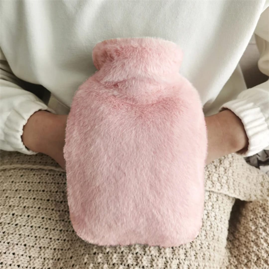 Classy Hot Water Bottle – Plush Cover Leak Proof Heat Therapy Bottle for Cramps Pain Relief and Winter Warmth