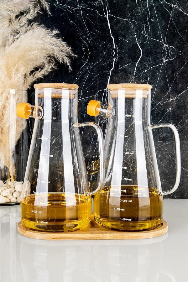 900ml Bamboo Lid Borosilicate Oil Jar
