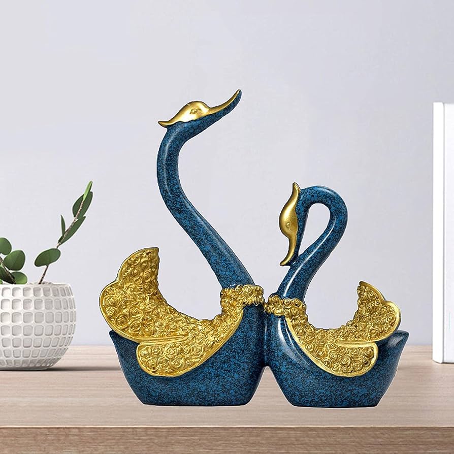 Pair Swan Resin Figurine Sculpture Statue