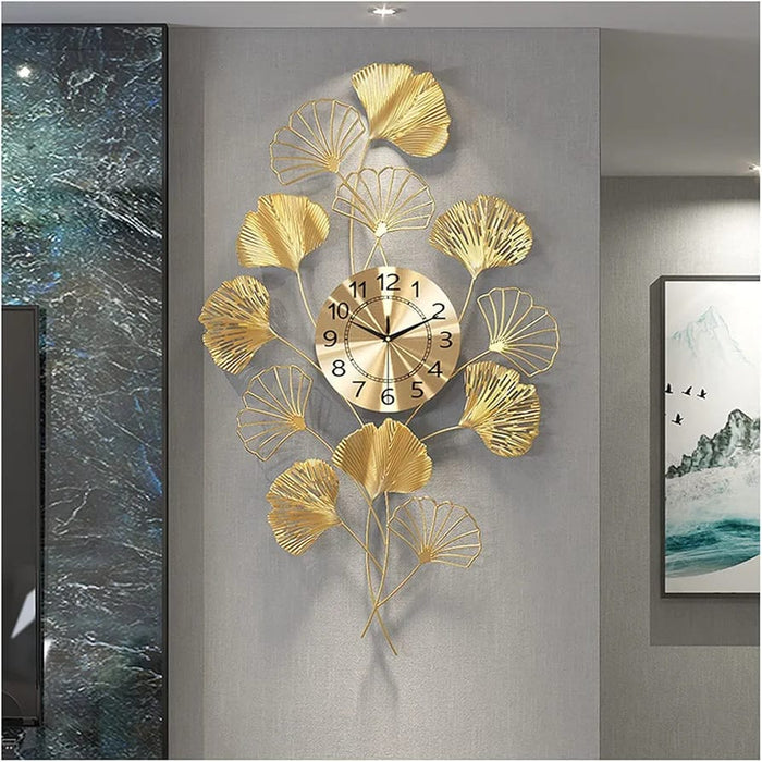 Gemelli Collections ginkgo leaf metal art wall clock for living room, bedroom, office and home wall decoration.