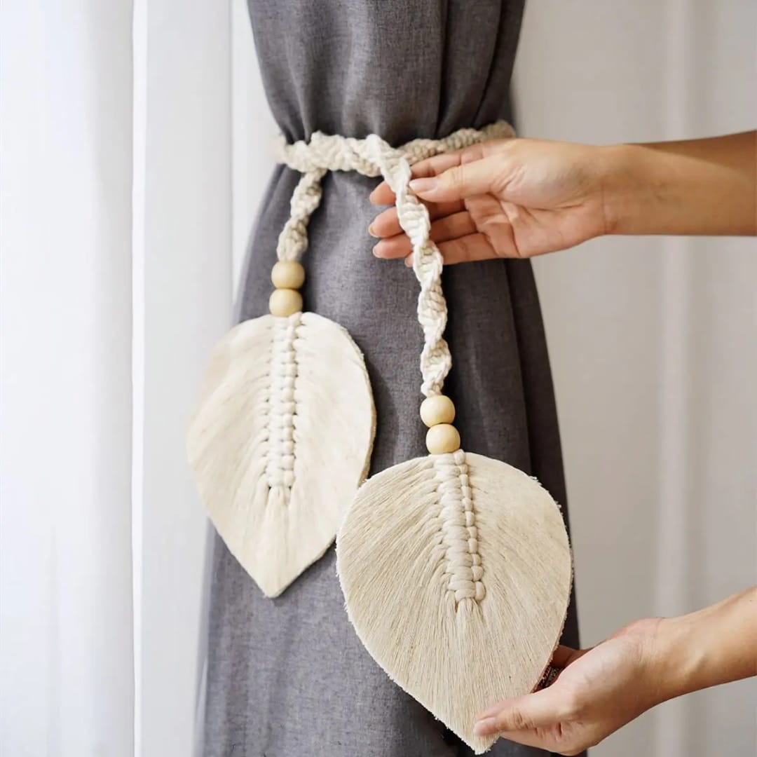Gemelli Colllection leaf curtain tiebacks handmade bohemian lace straps decorative curtain holders home décor