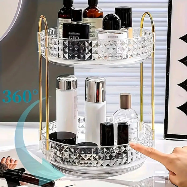 360 Degree Rotating Makeup Storage Rack Multi Layer Plastic Cosmetic Organizer for Vanity Counter