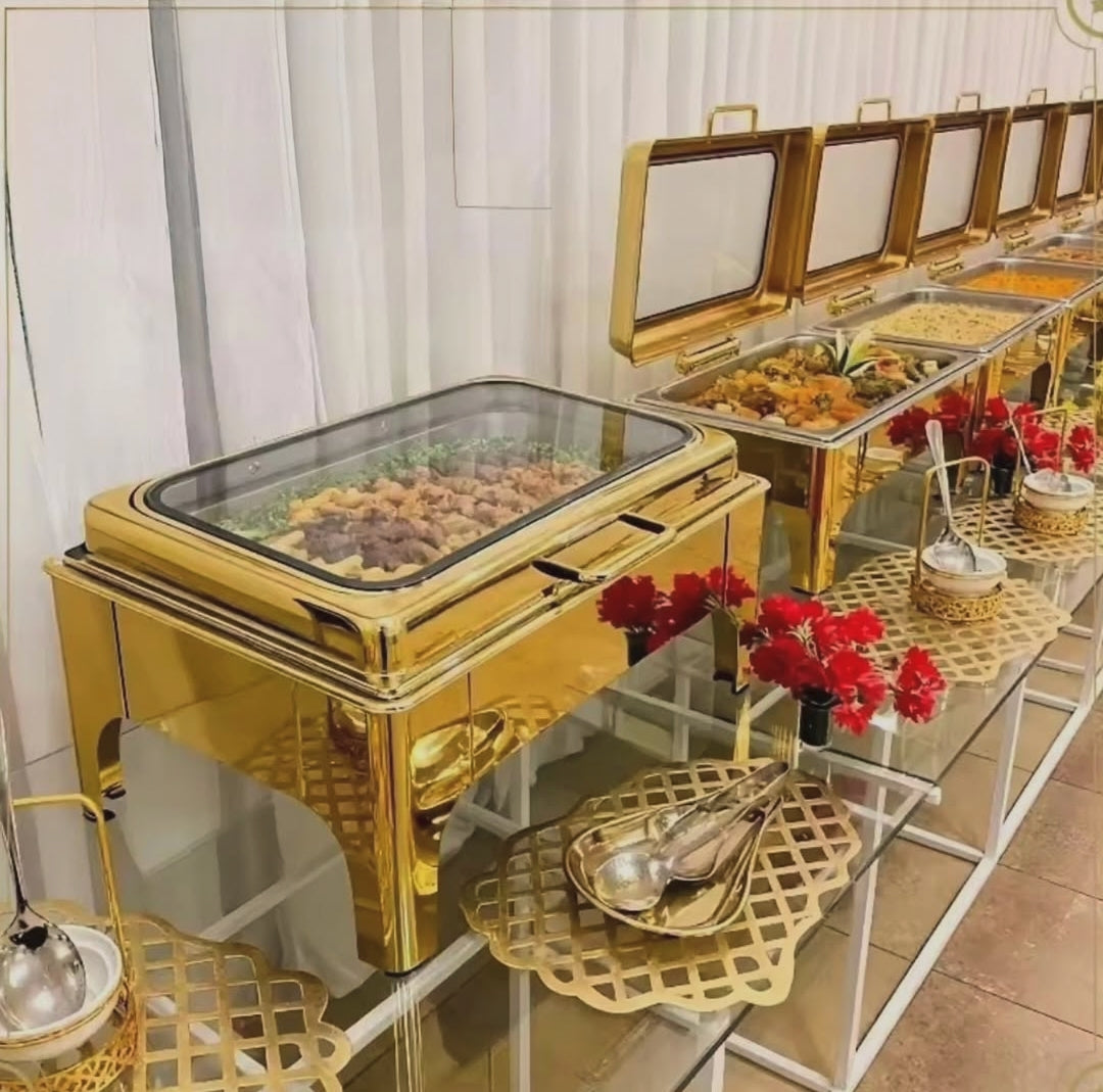 8L Golden Chafing Dish Food Warmer, stainless steel pan with gold-coloured stand - available in Nairobi, Kenya