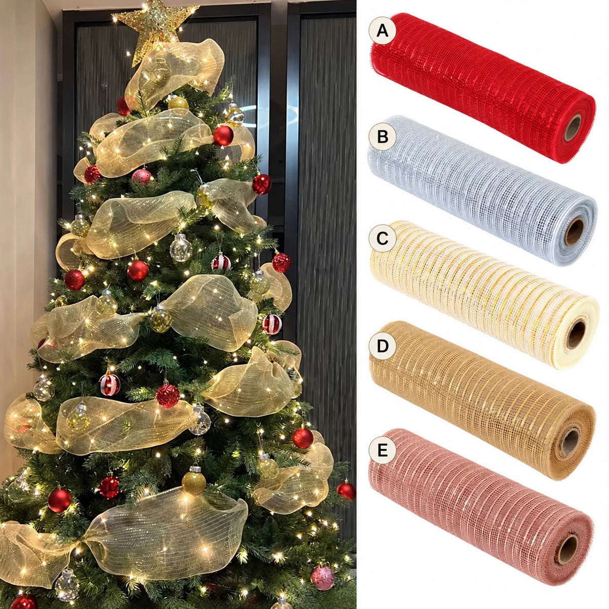 Christmas Glitter Mesh Ribbon 53cm Wide