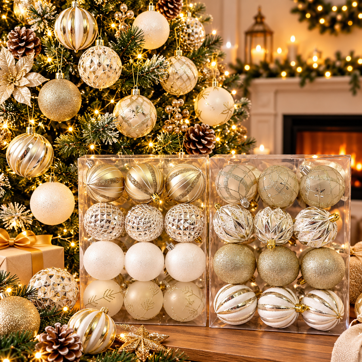 24-Piece 6cm Assorted Christmas Tree Baubles Set