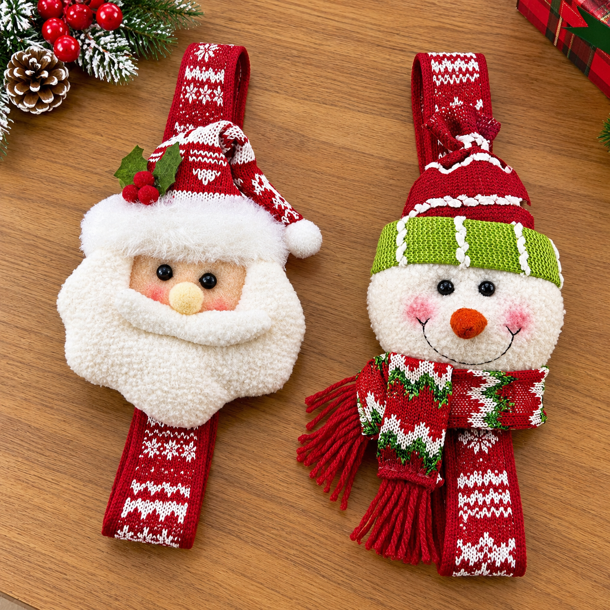 Christmas Santa Claus and Snowman Curtain Tie Back Holders for Home Decor
