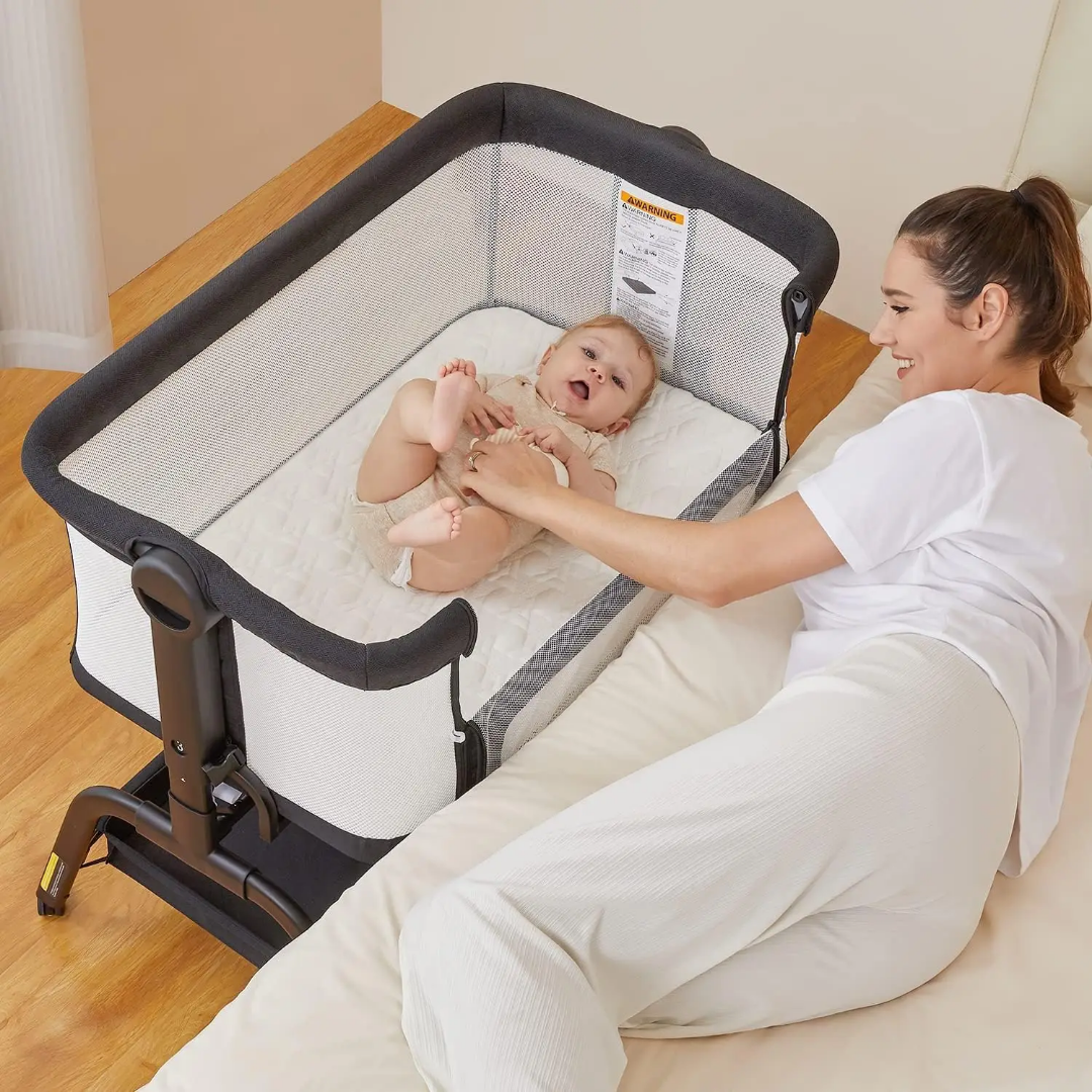 3-in-1 baby bassinet with adjustable height and storage basket
