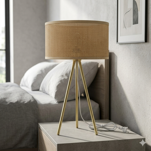rattan table lamp measuring 30x52cm featuring woven natural texture and modern design providing warm ambient lighting