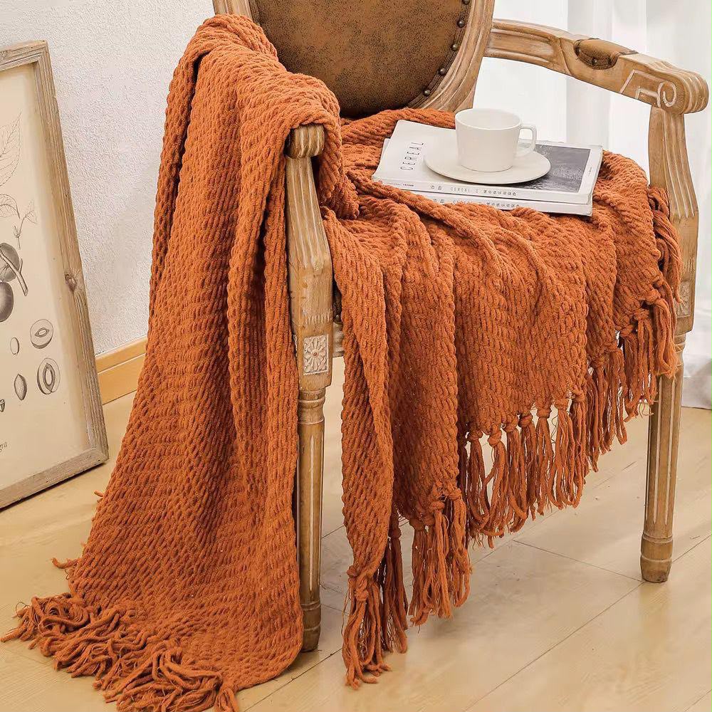 Knitted Heavy Throw Blanket with Tassels
