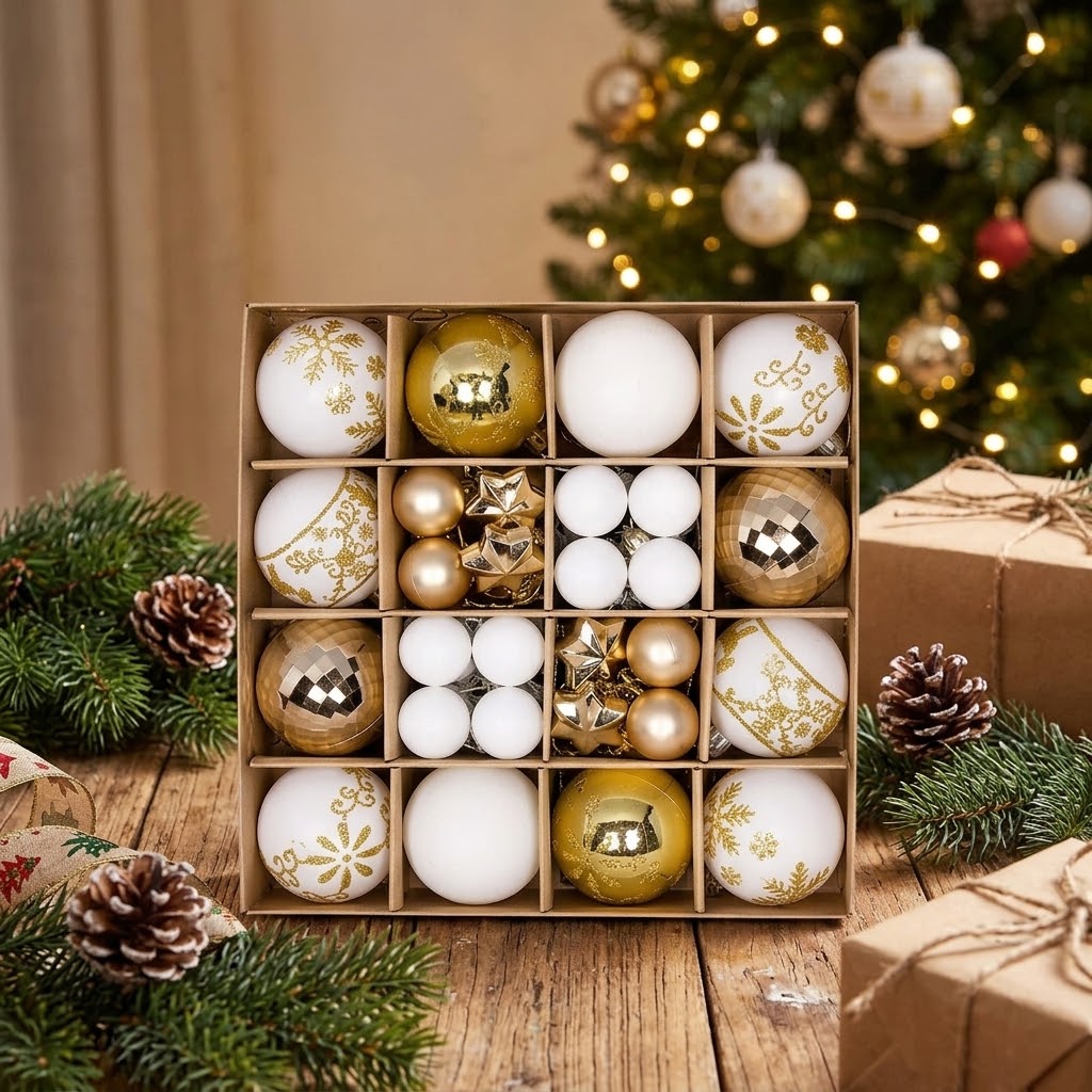 44pcs Christmas Tree Baubles Hanging Ornament,3cm and 6cm mixed.