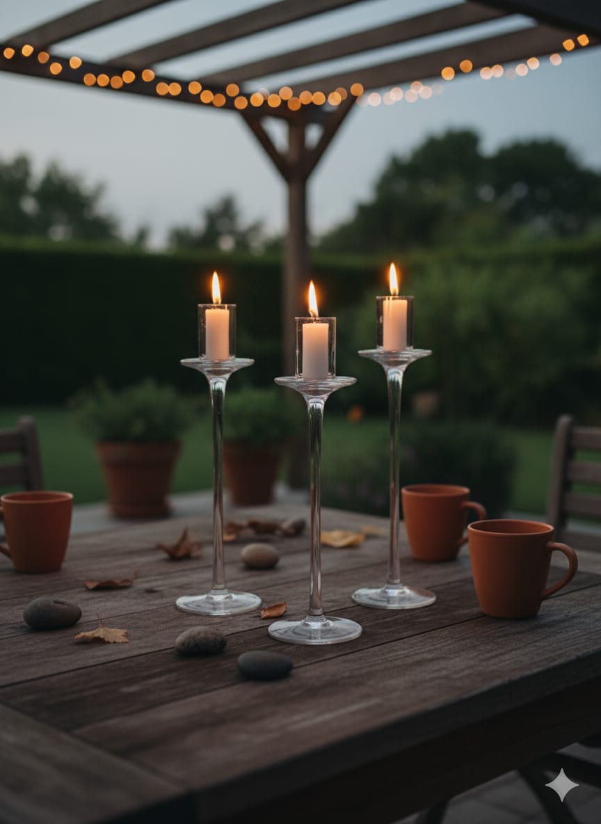 3-piece clear glass candle holder set in 20cm, 23cm, and 25cm heights for decorative candle displays, centrepieces, and home décor