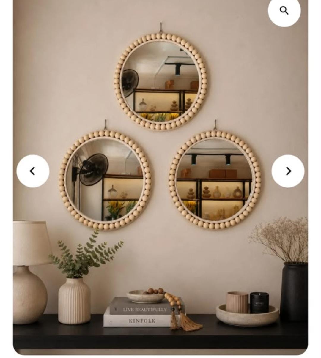 Boho Beaded Round Mirror Wall Décor And Tray 36cm