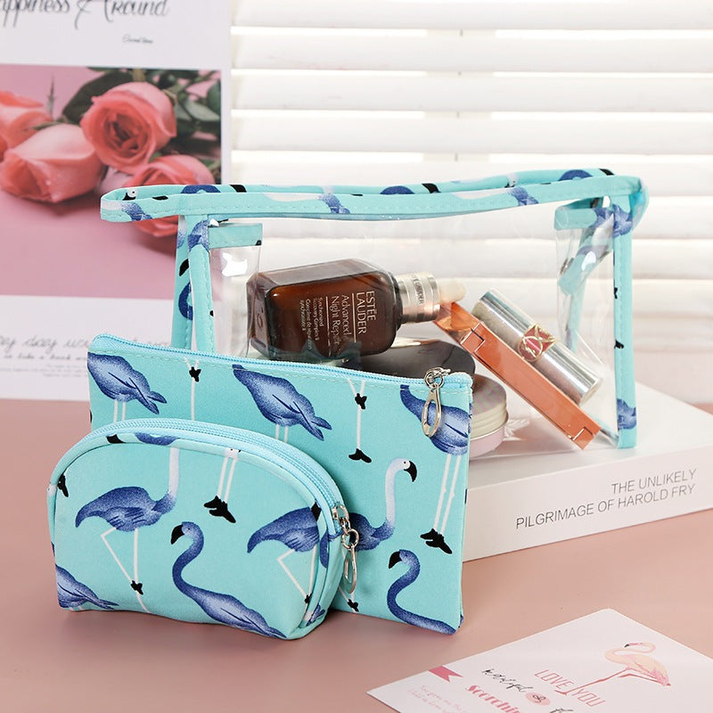Flamingo Makeup Bag 3-in-1 Set – Cute Cosmetic and Travel Organizer Pouches for Women Daily Use