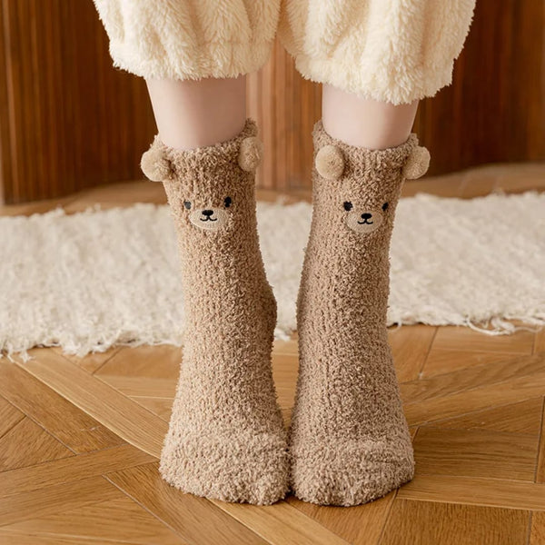 Women Winter Coral Velvet Plush Socks – Thick Warm Cartoon Floor Sleeping Socks