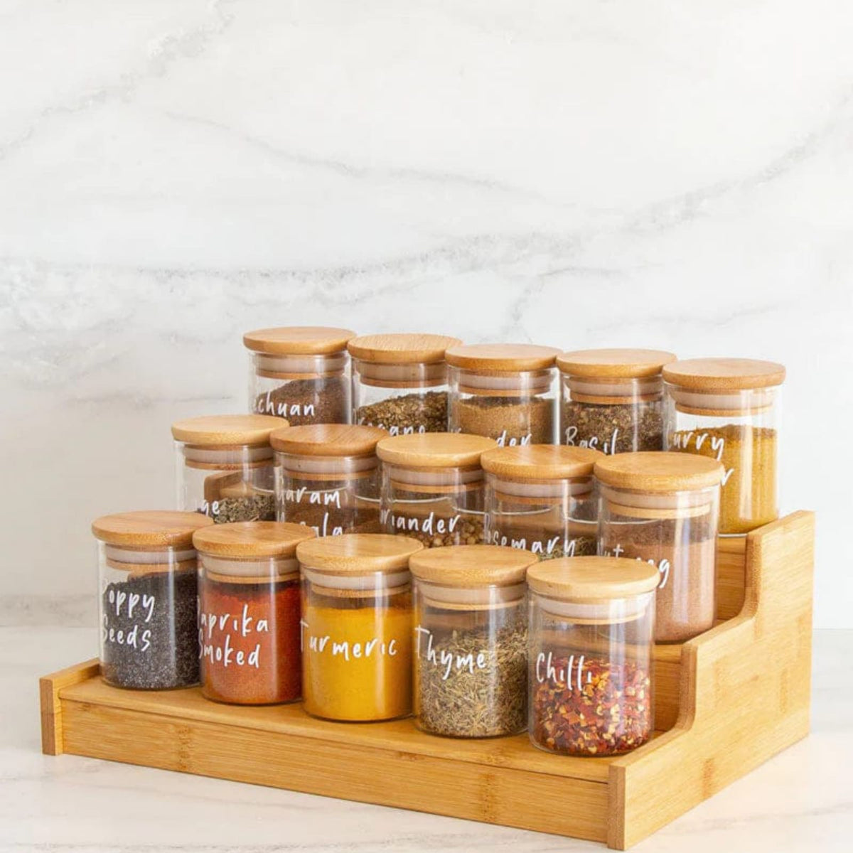 12-Piece Glass Spice Jar Set with Bamboo Lids and Stand