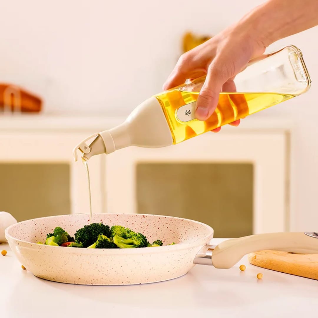 500ml automatic tilt oil dispenser glass leak-proof oil and vinegar bottle for cooking oil soy sauce salad dressing liquid condiment storage and controlled pouring kitchen dispenser