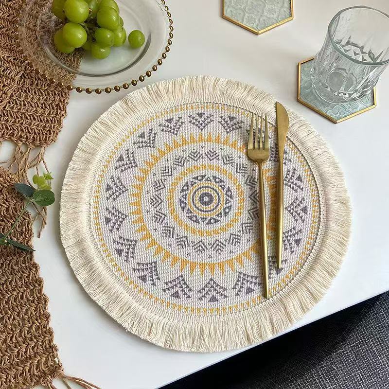 6 Piece Boho Round Woven Placemat Set