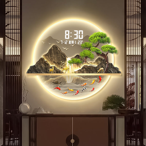 Wall Clock, 60×80cm Round 3D LED Greeting Pine Decorative