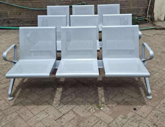 3-Seater Linked  Waiting Bay Bench – Perforated Metal with Chrome Frame