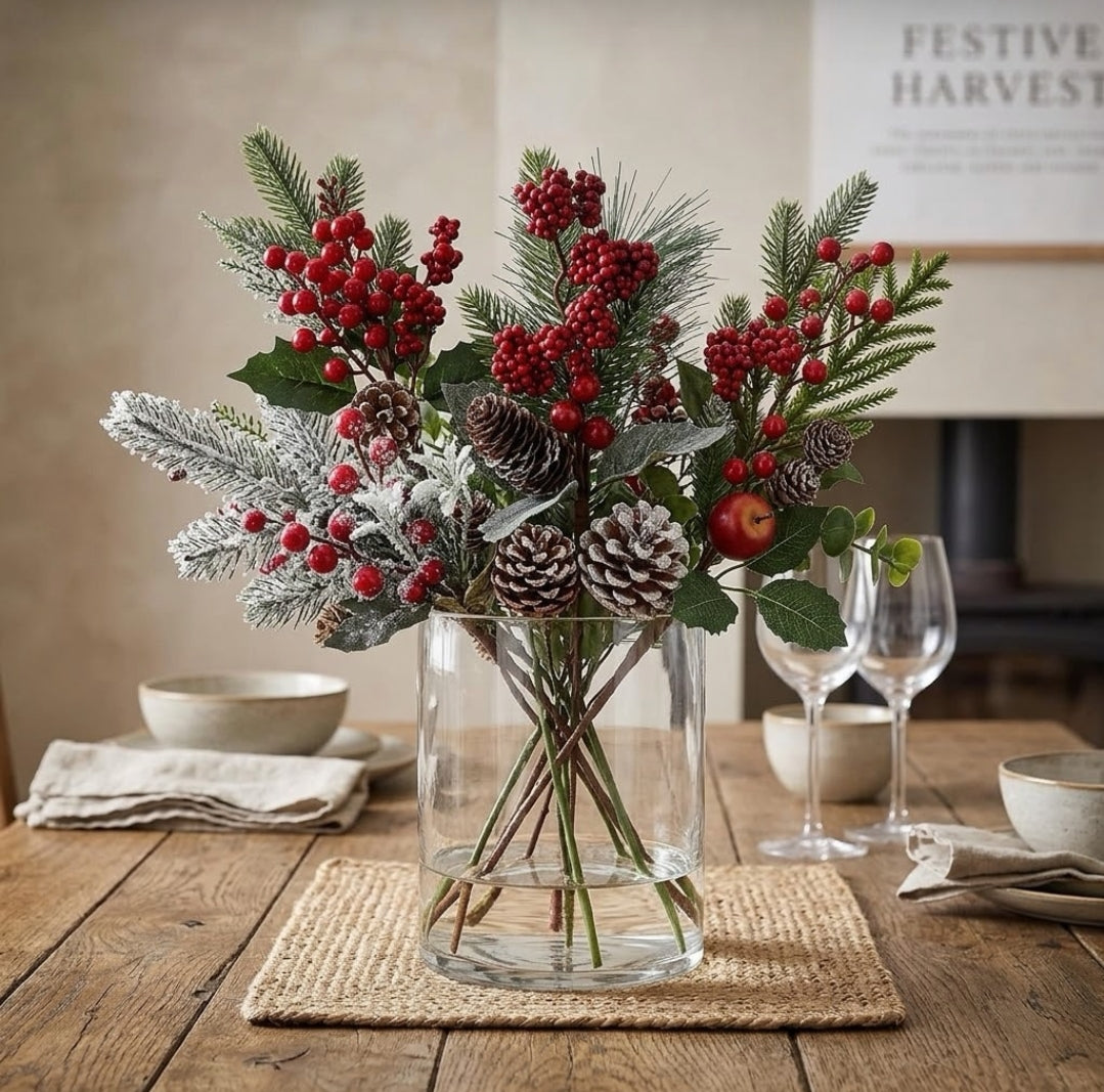 3-Piece Christmas Picks and Berries Decorative Spray Set