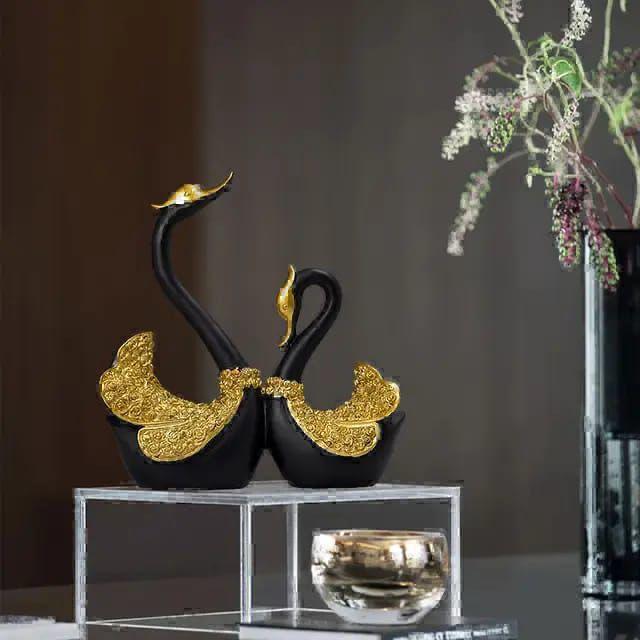 Pair Swan Resin Figurine Sculpture Statue