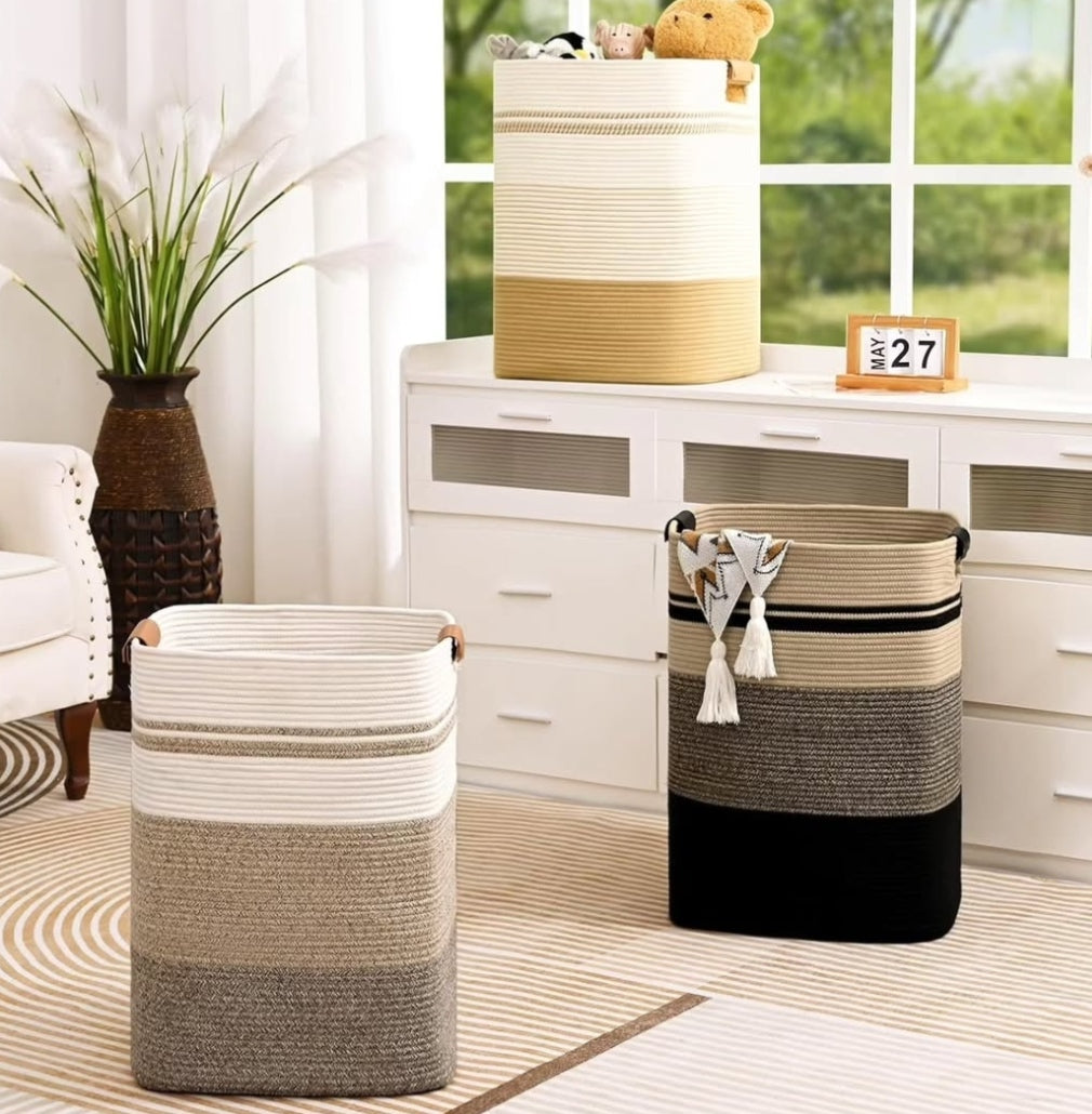 Gemelli Collections rope laundry basket with woven design and carry handles spacious storage basket for laundry blankets pillows toys towels and household organisation suitable for bedrooms bathrooms nurseries and living rooms