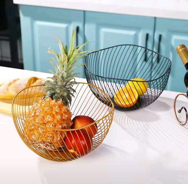 Oval metallic decorative fruit basket in Black and Gold for kitchen and living room display