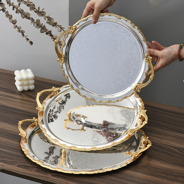 3-Piece Round Gold Plated Serving Tray Set