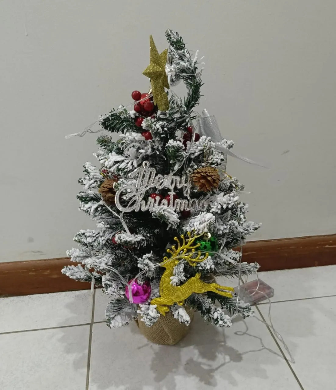 Mini Tabletop Christmas Tree with Decorations and Lights