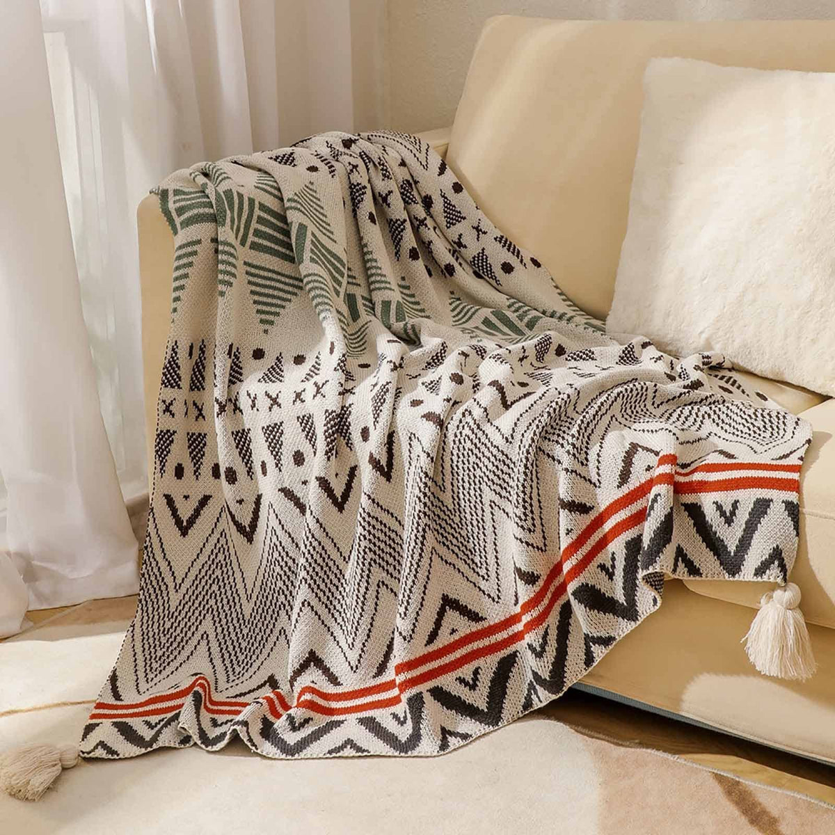 Bohemian Knitted Throw Blanket