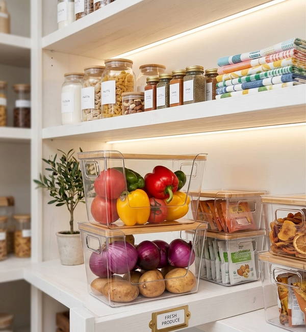 Acrylic Pantry Organizer with Bamboo Lid