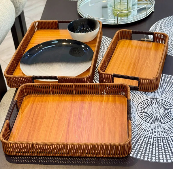 Serving Tray, Hand-Woven Rattan Bamboo Square