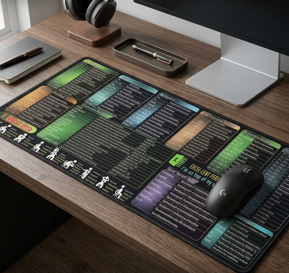 Gemelli Colllection Excel cheat sheet mouse pad 30x60cm large desk mat office keyboard mouse pad with Microsoft Excel shortcuts printed desk organizer workstation accessory non slip extended mouse mat productivity desk pad for office students accountants modern computer desk mat