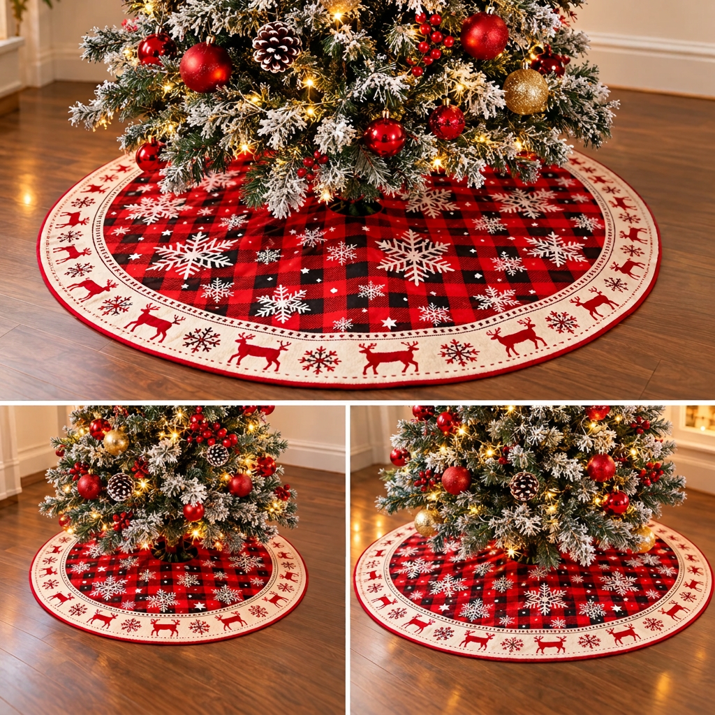 92cm Fabric Christmas Tree Skirt for Festive Tree Base Decoration
