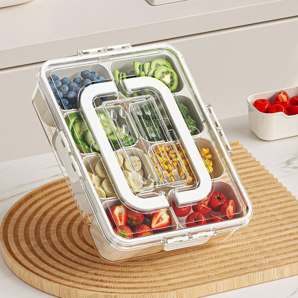 10 Compartment Clear Fridge Storage Box – BPA Free Food Organizer with Lid, Carry Handle, and Removable Compartments for Fruits, Vegetables, Snacks, and Pantry Storage